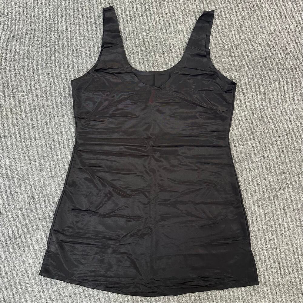 Spanx Women's Satin Slip Dress Y2K Seamless Sheer Silky Lil Black Mini Dress L